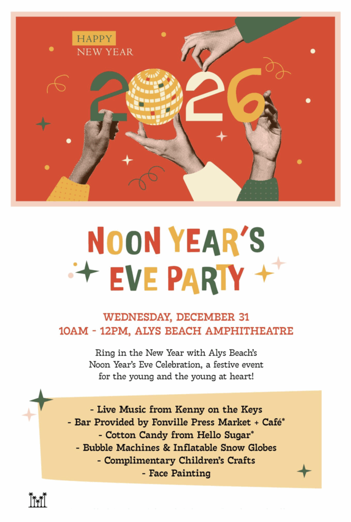 Noon Year’s Eve festivities in Alys Beach for families on 30A