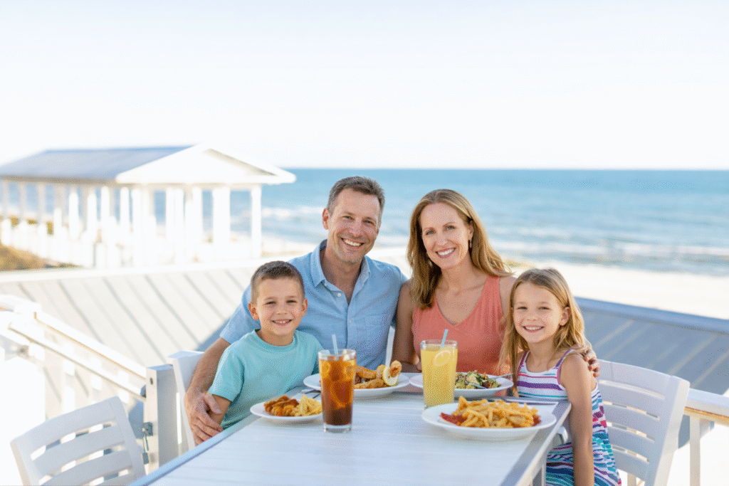 Family-friendly outdoor dining on 30A during Spring Break in April